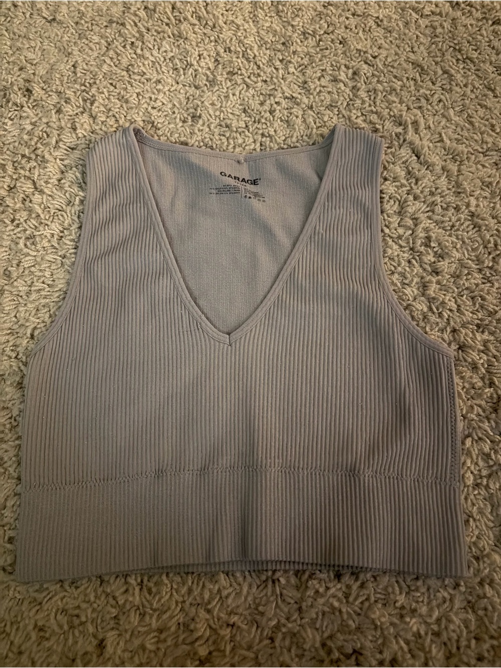 Garage Ribbed V-Neck Cropped Tank Top - Light Gray